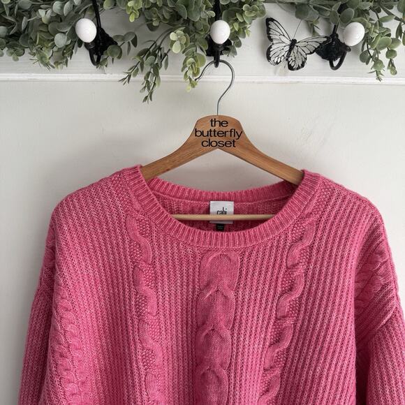 Cabi Elsa Bubblegum Pink Soft Cotton Blend Cable Knit Popover Sweater KD medium - Picture 2 of 4